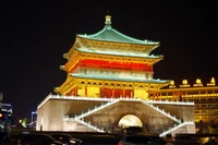 Illuminated Bell Tower: A Stunning Example of Chinese Architecture in Xi'an