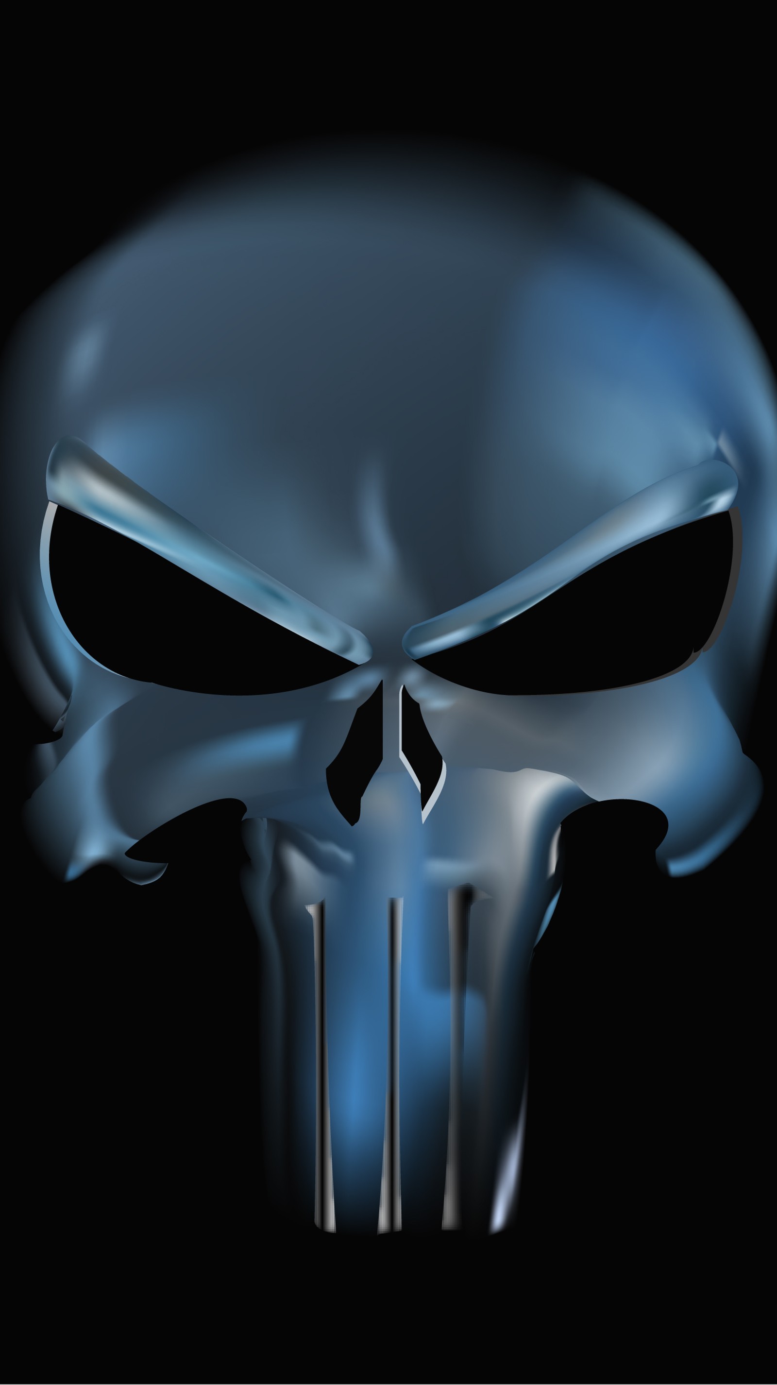 A close up of a skull with a black background (chrome, punisher, skull)