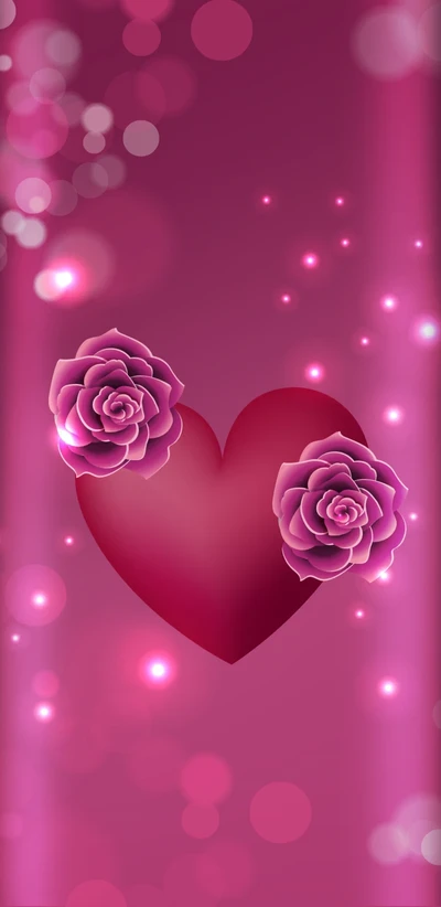 Beautiful Pink Roses in a Heart of Love