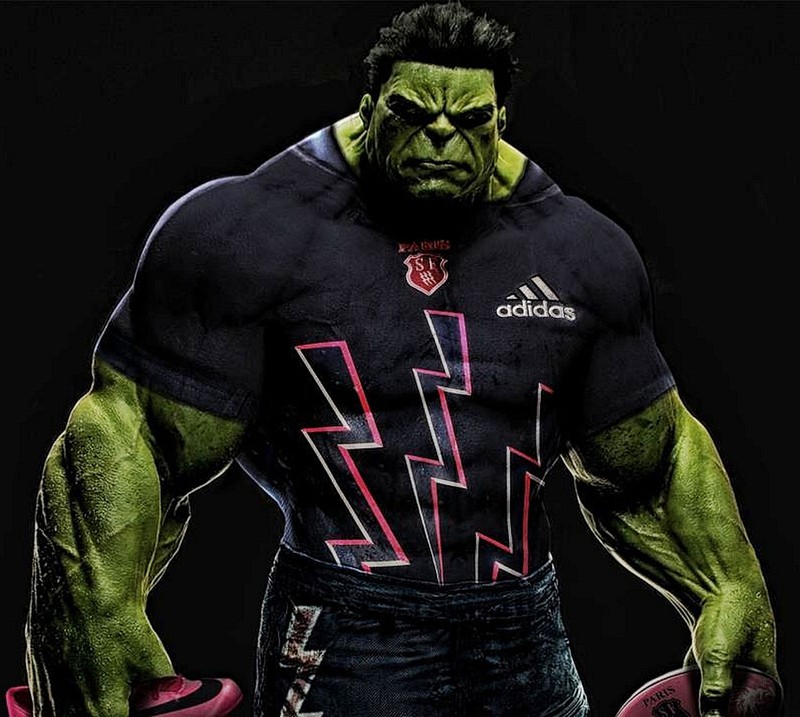 Халк в футболке adidas держит пару гантелей (комиксы, герой, халк, hulk, фильм)