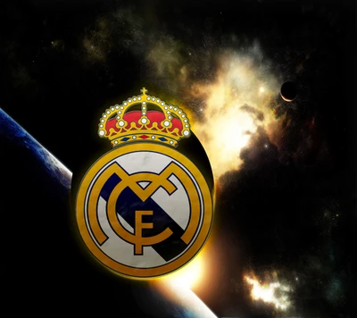 Logotipo do Real Madrid em um fundo cósmico