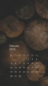 Kalender Februar 2018 mit rustikalem Holz-Hintergrund