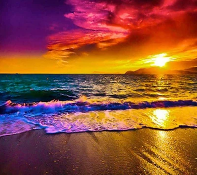 beach, coast, rainbow, sunrise, sunset