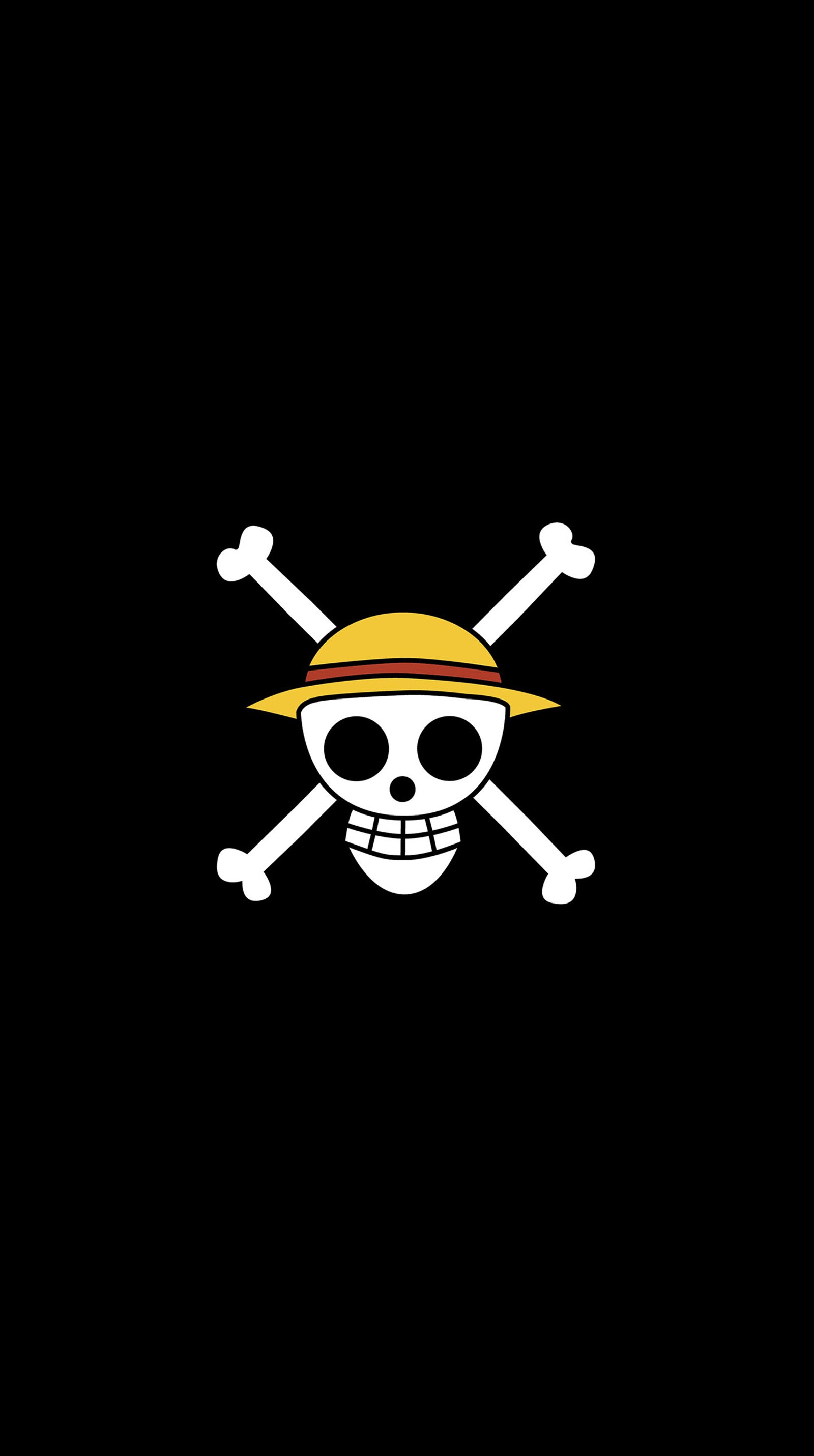 Un primer plano de una calavera y huesos con un sombrero de paja (anime, negro, mugiwara, one piece, sencillo)