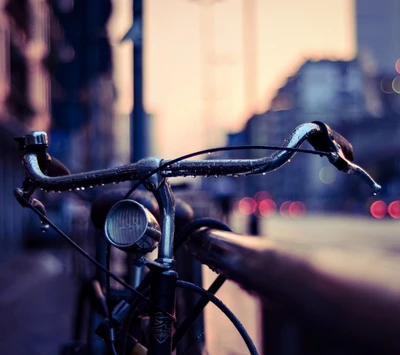 bicicleta, cidade, gotas, chuva