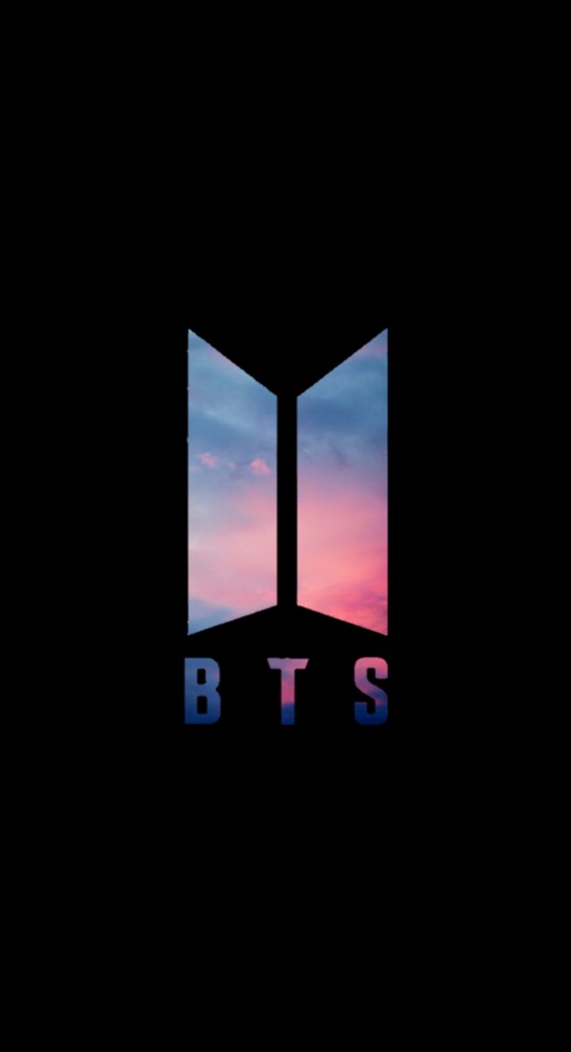 Логотип bts на черном фоне с закатом на заднем плане (армия, bts, kpop, логотип, небо)