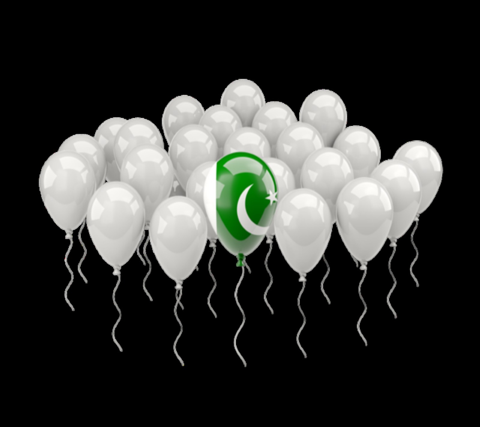 Un groupe de ballons avec un drapeau du pakistan dessus (14, août, joyeuse fête de lindépendance de, pakistan)