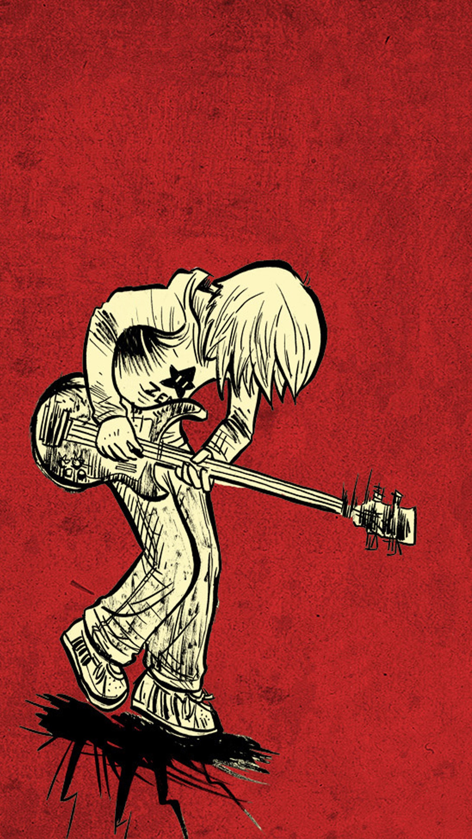 Illustration of a man with a baseball bat in his hand (guiter, music, rock)