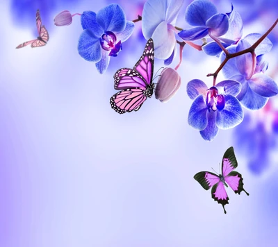 Delicate Butterflies Among Vibrant Orchids