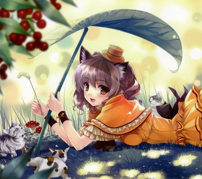 anime, cats, girl