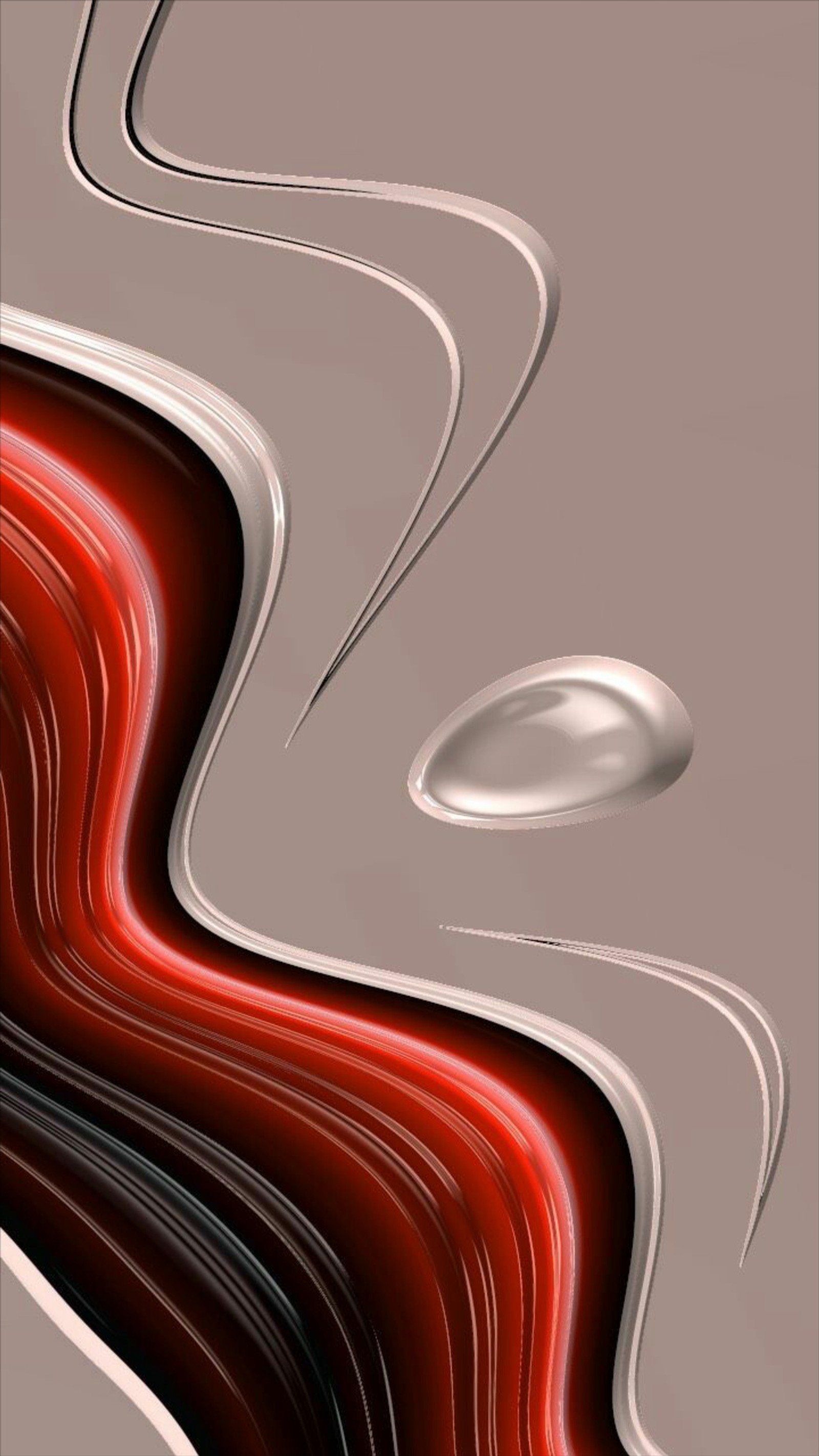 Abstract red and silver swirls on a gray background (abstract, design, wave)