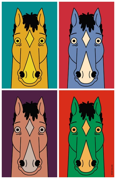 Bunte Pferdeporträts inspiriert von BoJack Horseman