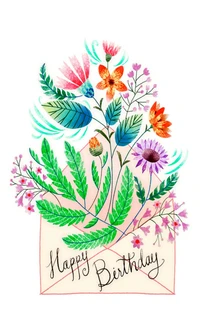 Colorful Floral Birthday Wishes in an Envelope