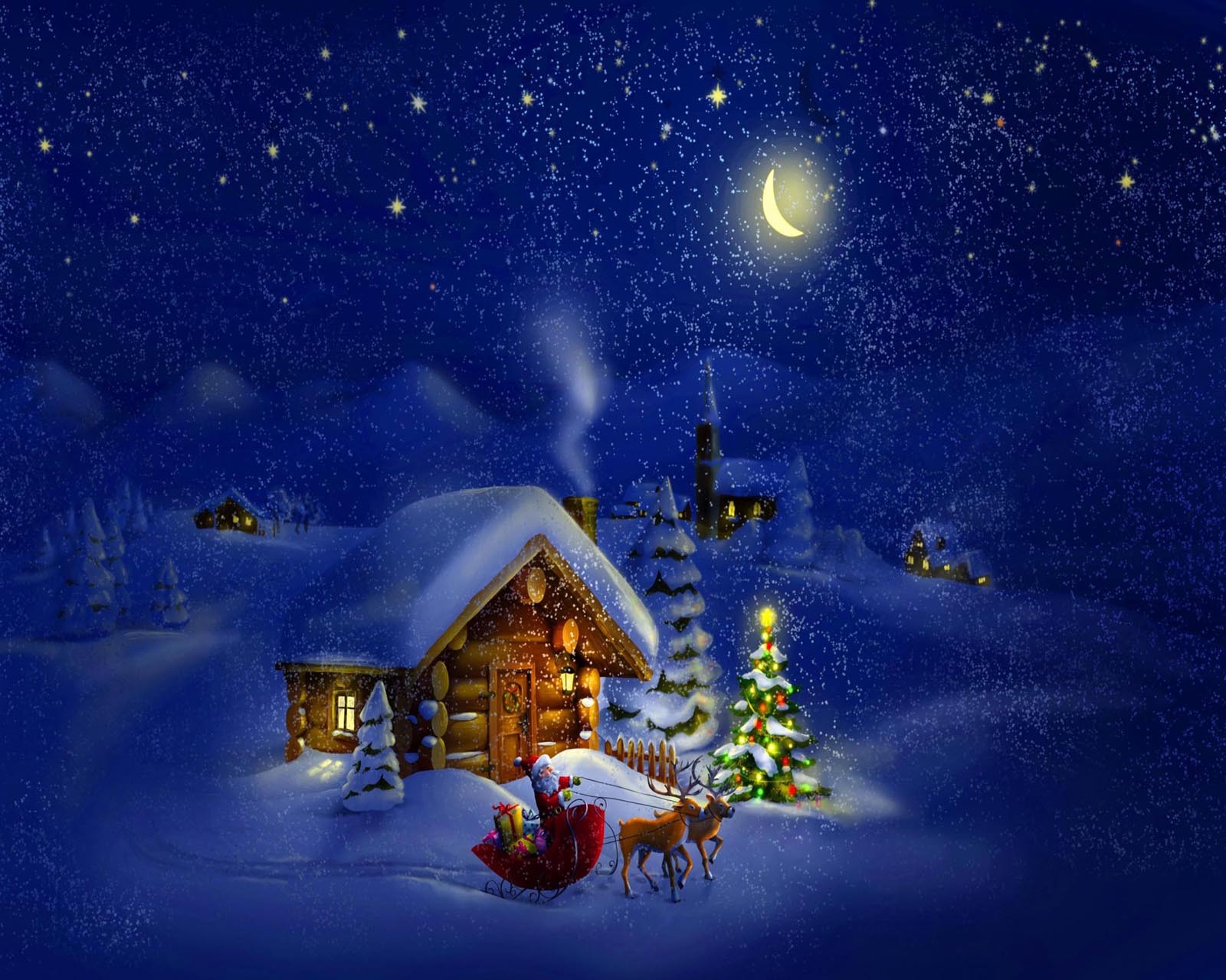 A close up of a house with a christmas tree and a sleigh (beautiful, cute, look, nice)