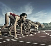 Race Against Nature: Athlete and Cheetahs on the Starting Line