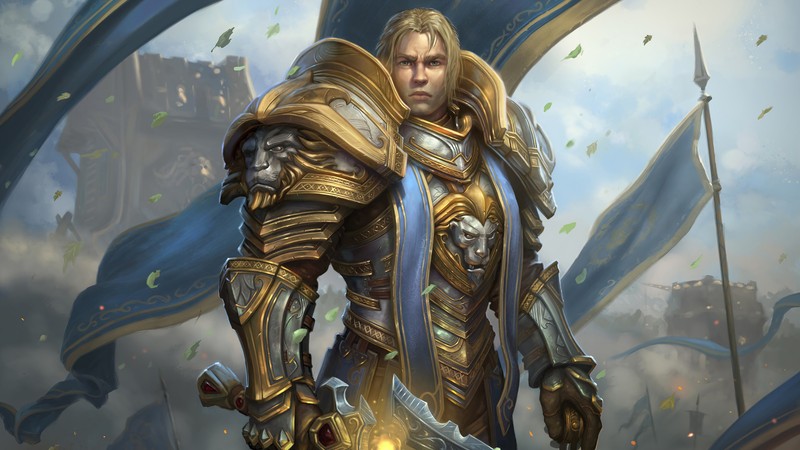 Мужчина в доспехах с мечом перед небом (андуин врин, anduin wrynn, wow, world of warcraft битва за азерот, world of warcraft)