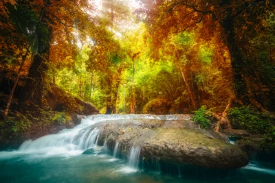 Serenidade de Outono: Uma Cachoeira Tranquila em uma Reserva Natural Luxuriante