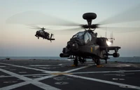 Apache Helicopters in Action on a Military Deck