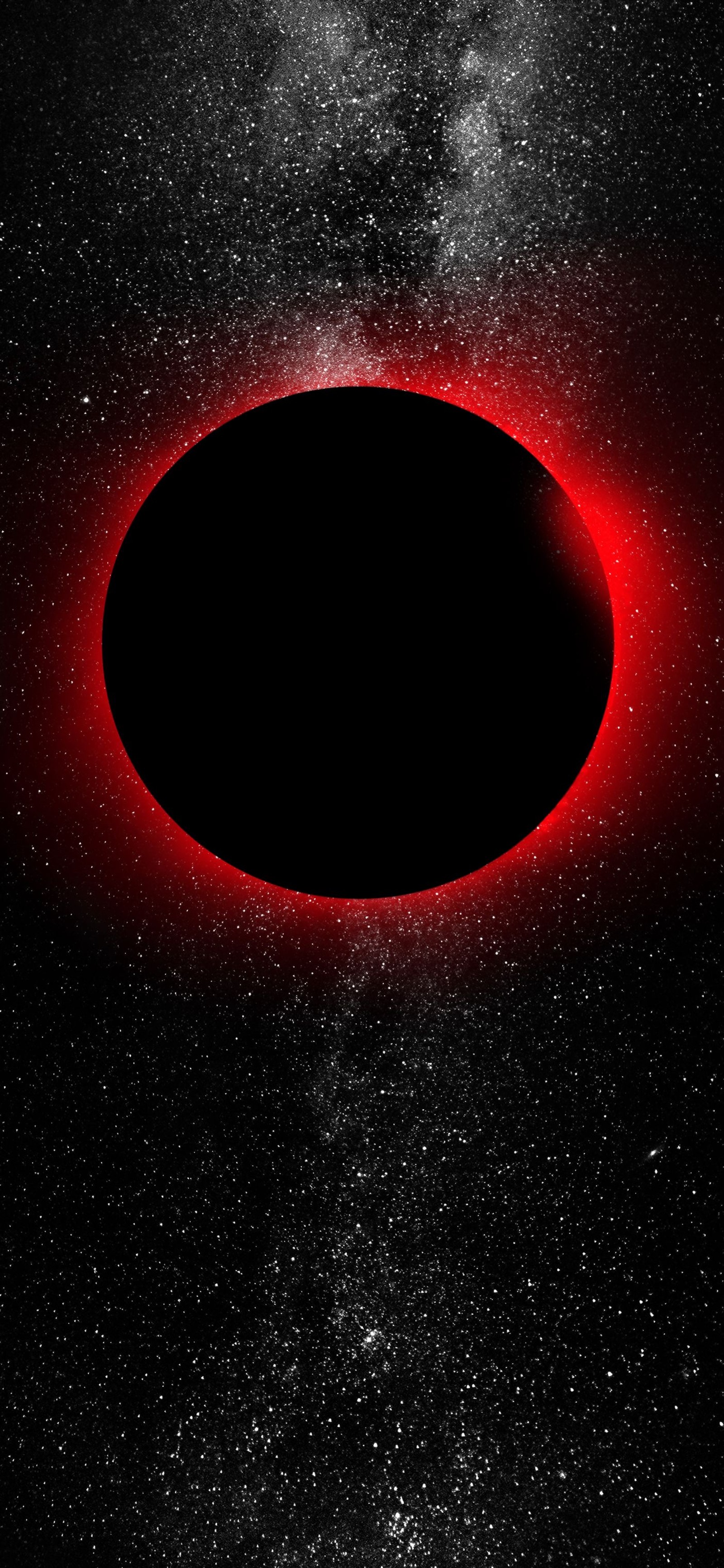 Un primer plano de un agujero negro con una luz roja en el medio (atmósfera, ligero, negro, objeto astronómico, rojo)