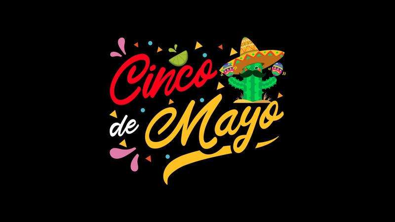 Логотип фестиваля мексиканской еды cinco de mago (пять мая, cinco de mayo, amoled, минималистичный, черный фон)