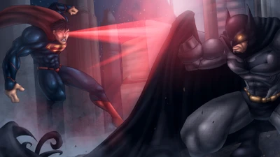 Choque épico de titanes: Superman vs. Batman en arte digital oscuro