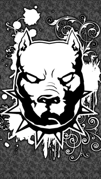 Emblema de Pit Bull monocromático con fondo ornamentado