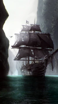 Ghostly Pirate Ship in Misty Waters