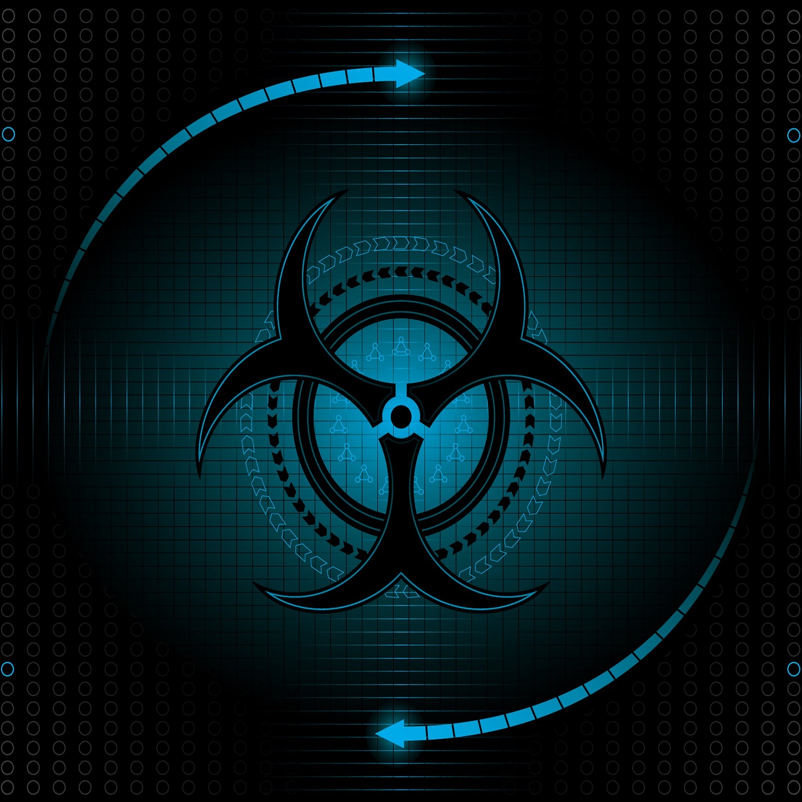 A close up of a biohazard symbol on a dark background (bio, biohazard)