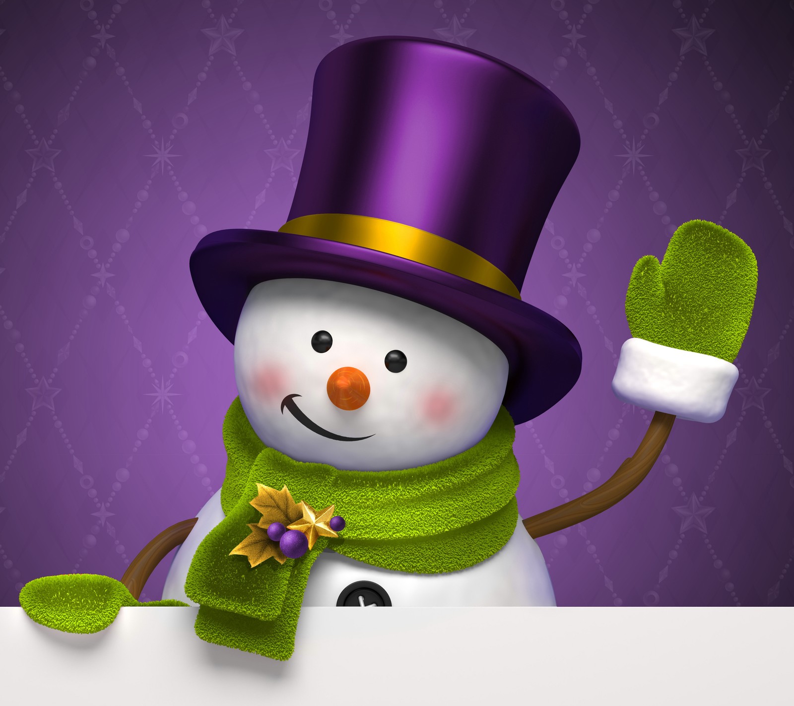 Arafed snowman with a hat and scarf holding a sign (purple, snowman)