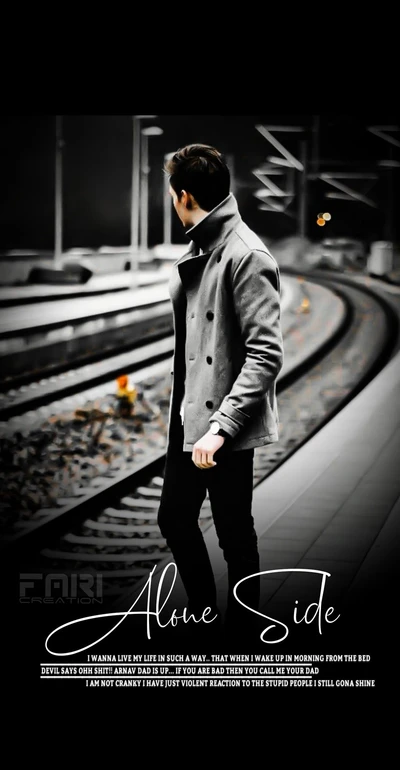 Contemplative Boy Standing by Train Tracks