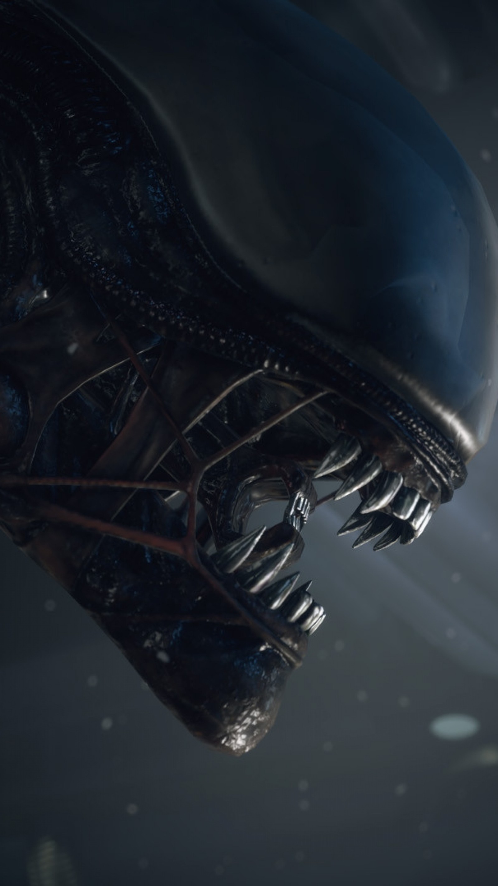 Alien head with open mouth and teeth in a dark space (3d, best, cool, hd, horror)