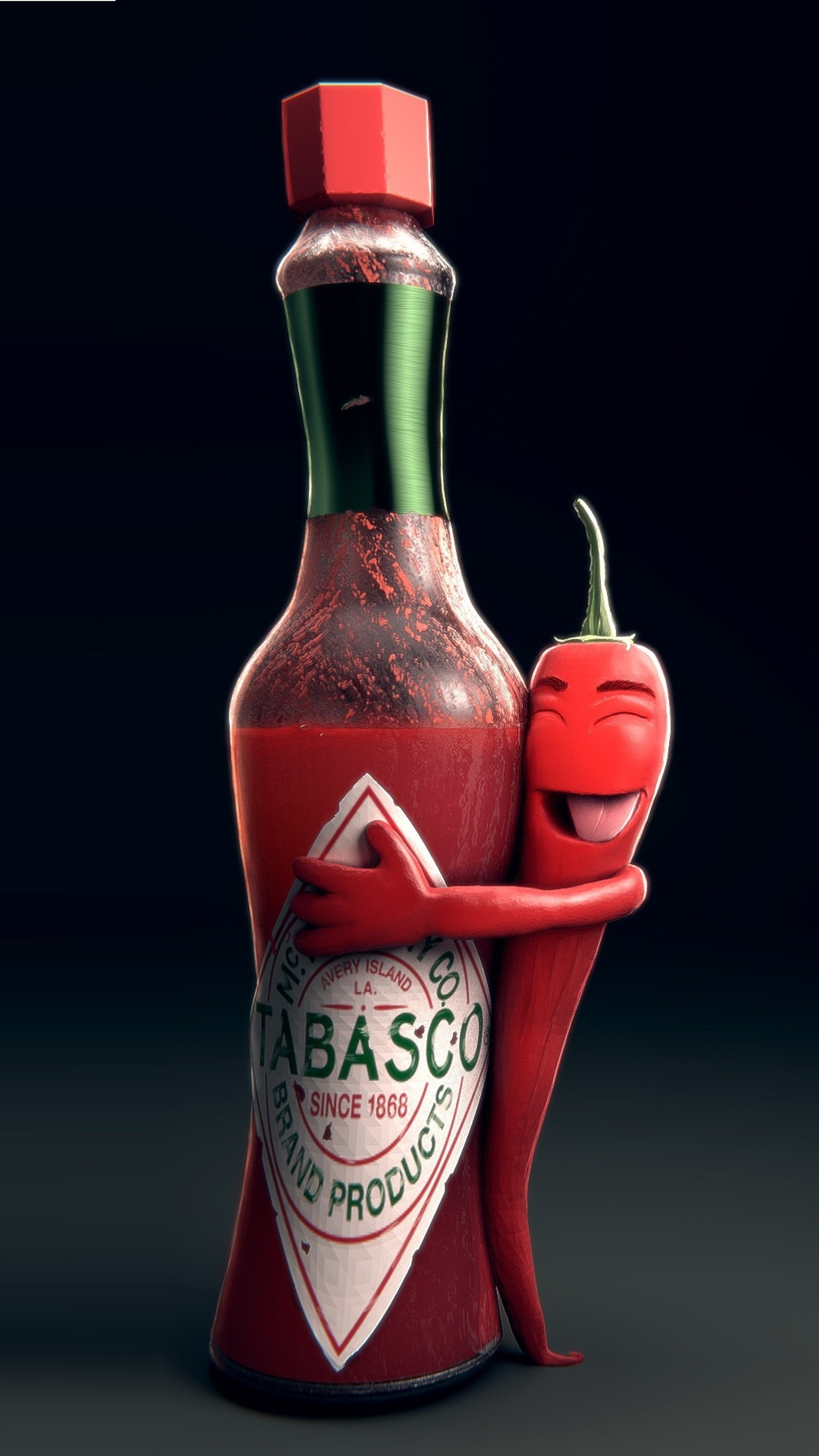 There is a bottle of hot sauce with a chili on it (abej, beograd, love, spicy, tabasco)