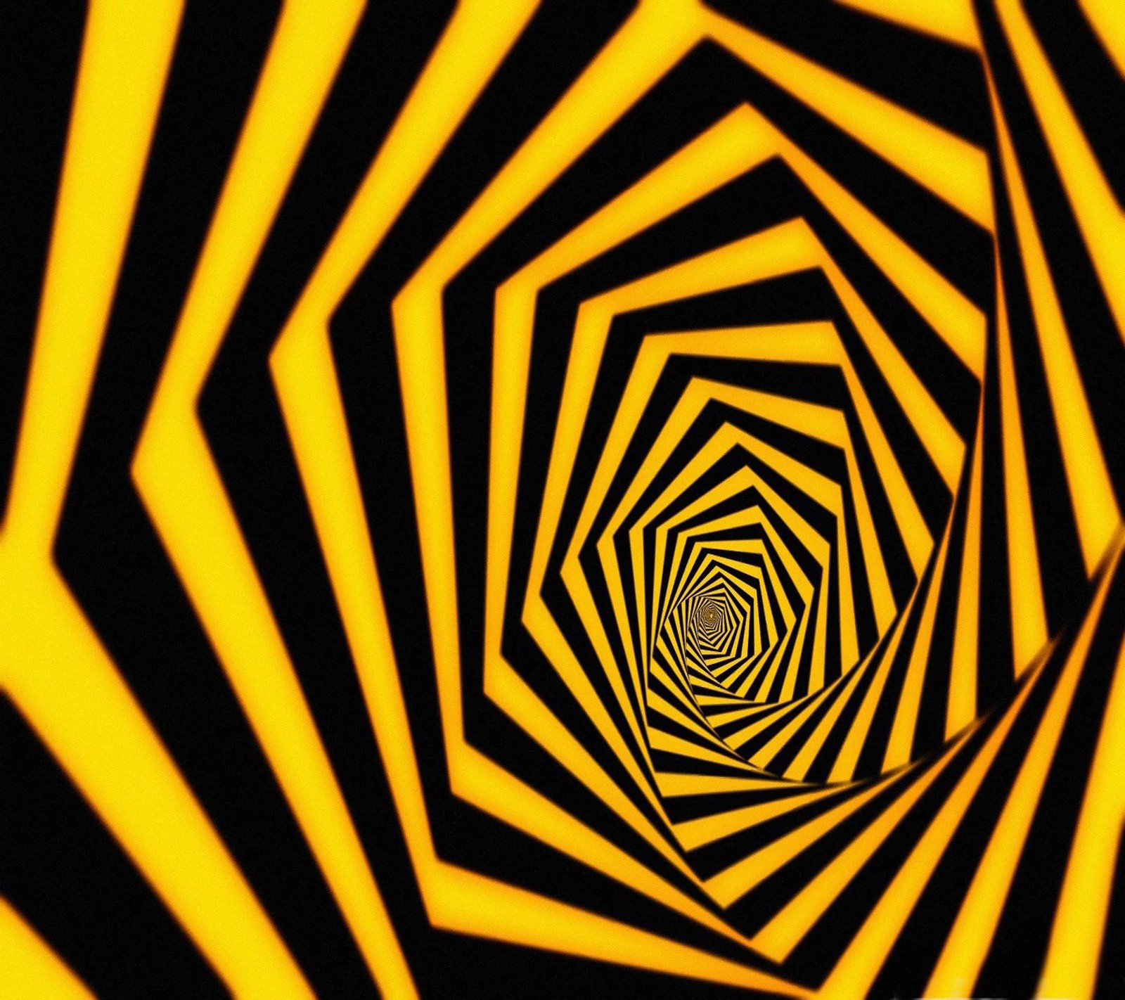 Um close de um design espiral em um fundo preto e amarelo (ilusão, outro)