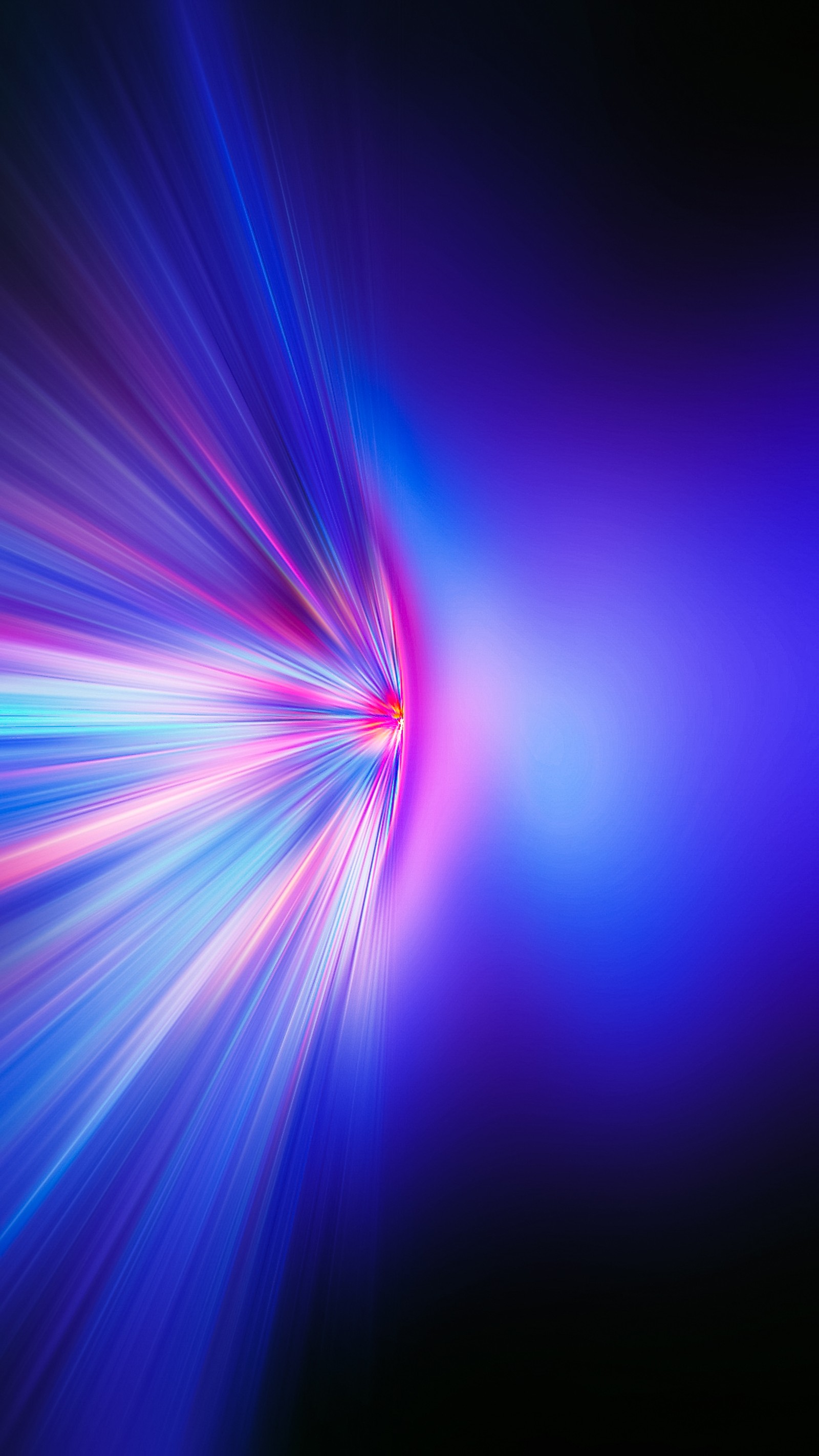 A close up of a blurry image of a blue and pink light (abstract, blue, lines)