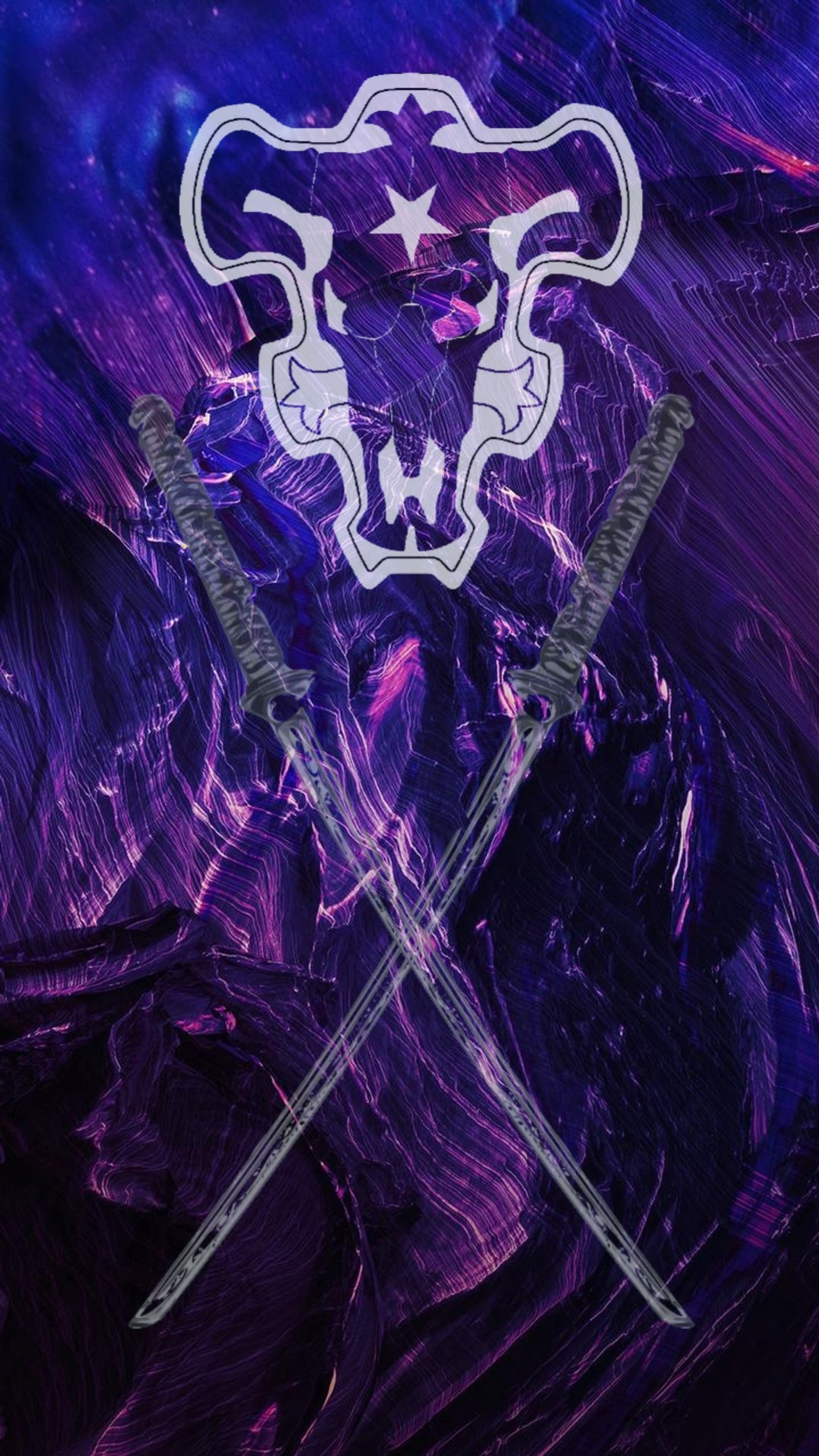 Purple and black abstract background with two swords and a lion (black, clover, cool, dope, katana)