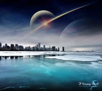 city, dream world, ice, landscape, sea