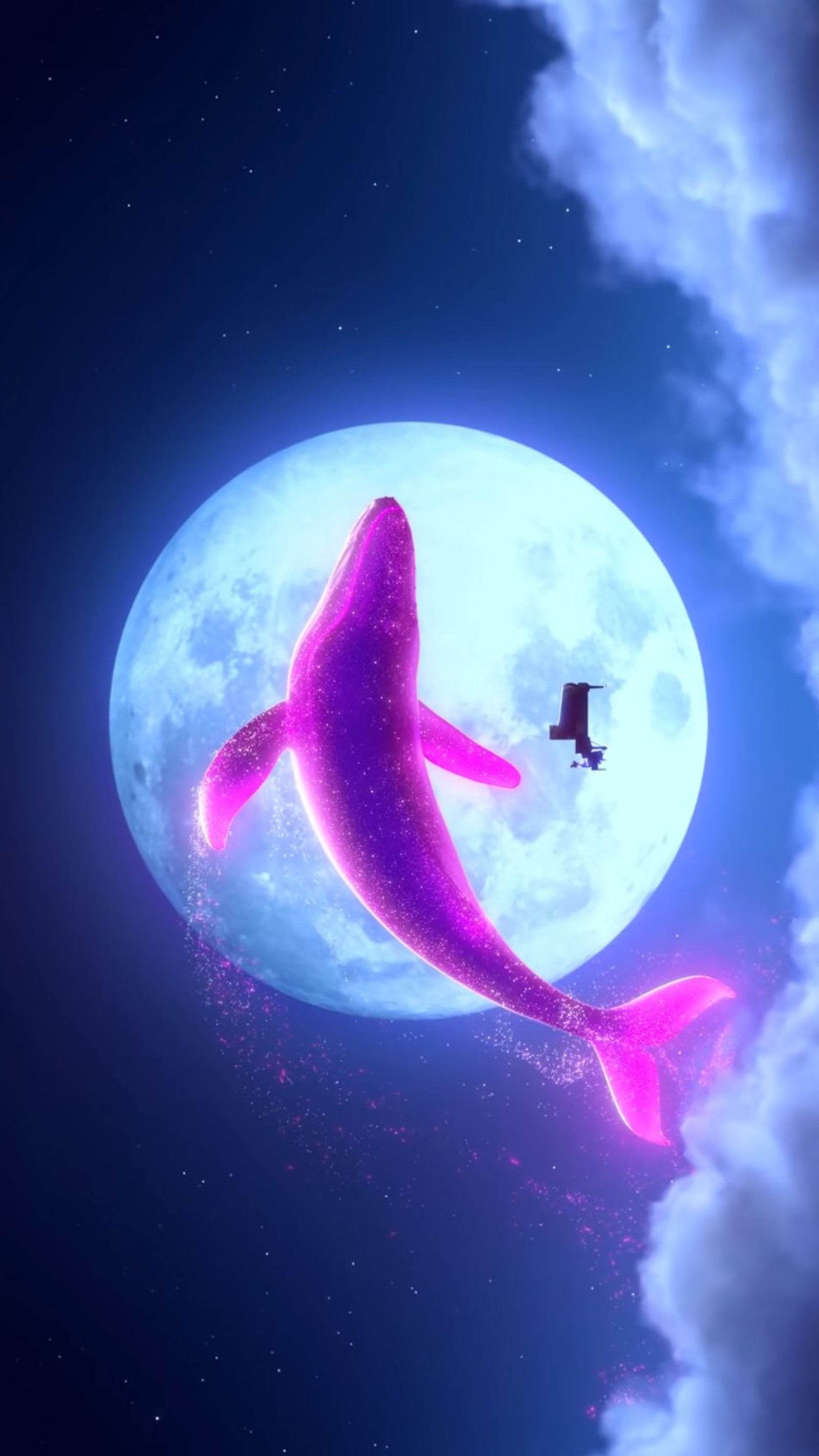 Il y a un requin rose volant dans le ciel avec un oiseau (bangtan sonyeondan, bts, armée bts, i purple you, violet)