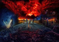 Stranger Things: Epic Showdown Under a Fiery Sky