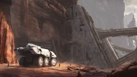 Futuristic Off-Road Vehicle Navigating a Rugged Terrain