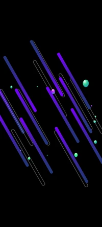 Abstrakte Geometrie des Lichts: Neonlinien und -sphären in lebhaftem Lila und elektrischem Blau