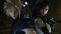 Cloud Strife and Tifa Lockhart poised for battle in Final Fantasy VII Remake.