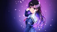 Utaha Kasumigaoka : Fille d'anime envoûtante dans une esthétique violette