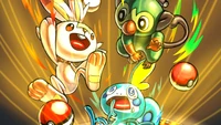 scorbunny, grookey, sobble, pokemon sword and shield, video game wallpaper