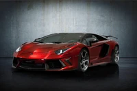 Mansory-Tuned Lamborghini Aventador: Striking Red Supercar with Sleek Aerodynamics.