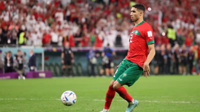 Achraf Hakimi in Action During FIFA World Cup Match