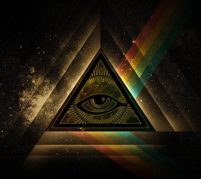 Triangular Eye Surrounded by Rainbow Stripes in Cosmic Space