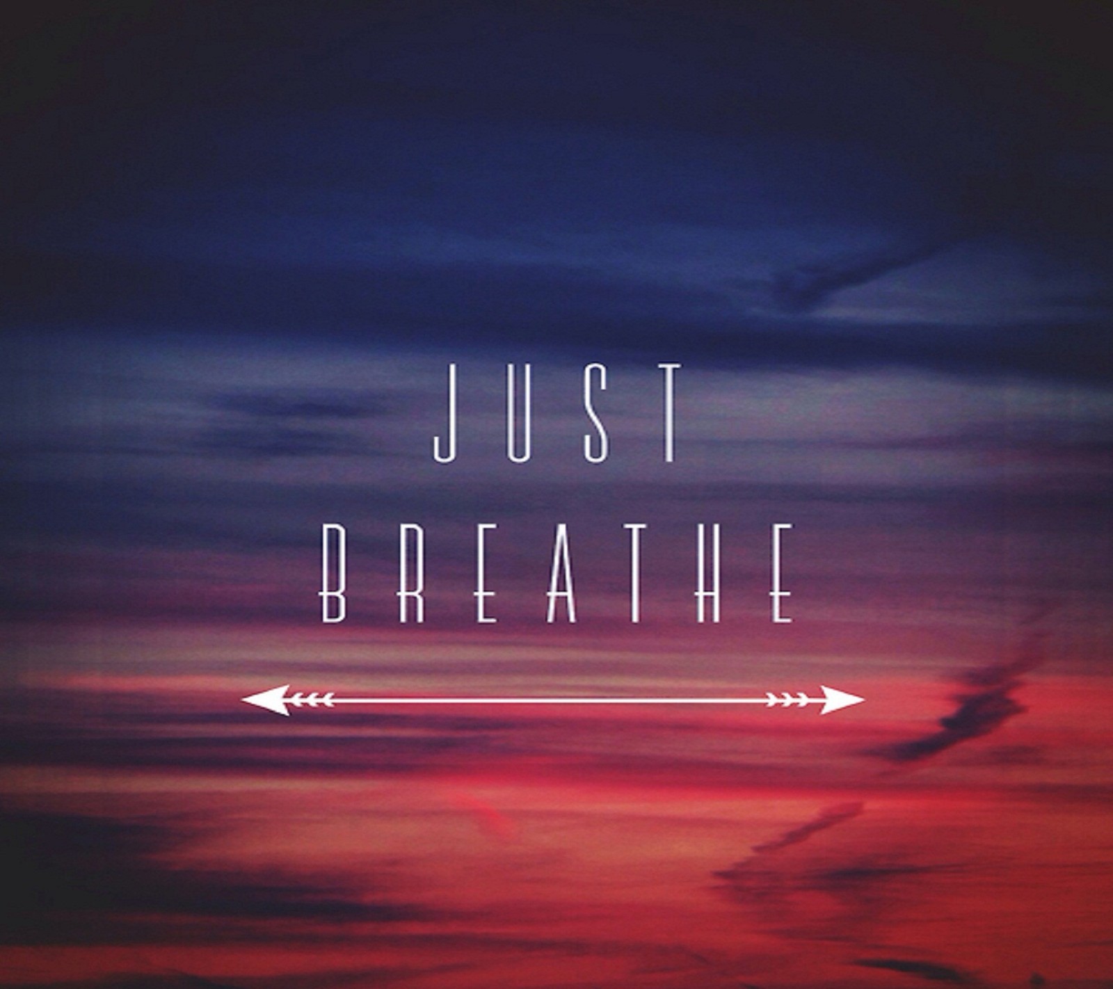 Arafed photograph of a sunset with a quote that says just breathe (just breathe, life, nice, quote, saying)