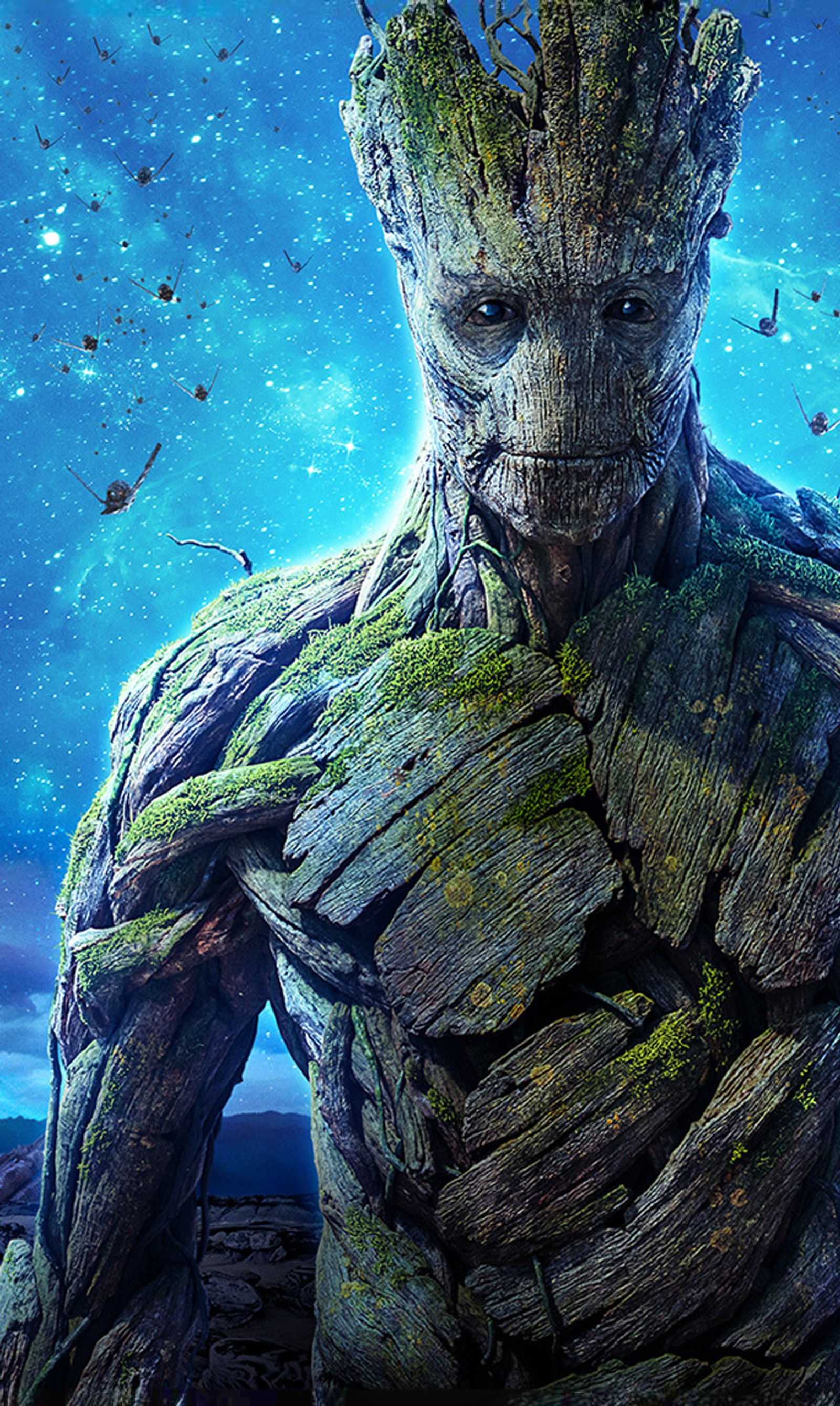 A close up of a grooter with a tree in the background (alien, art, avengers, fantasy, guardians of galaxy)