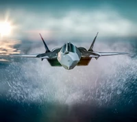 Fighter Jet Soaring Through a Fiery Sky