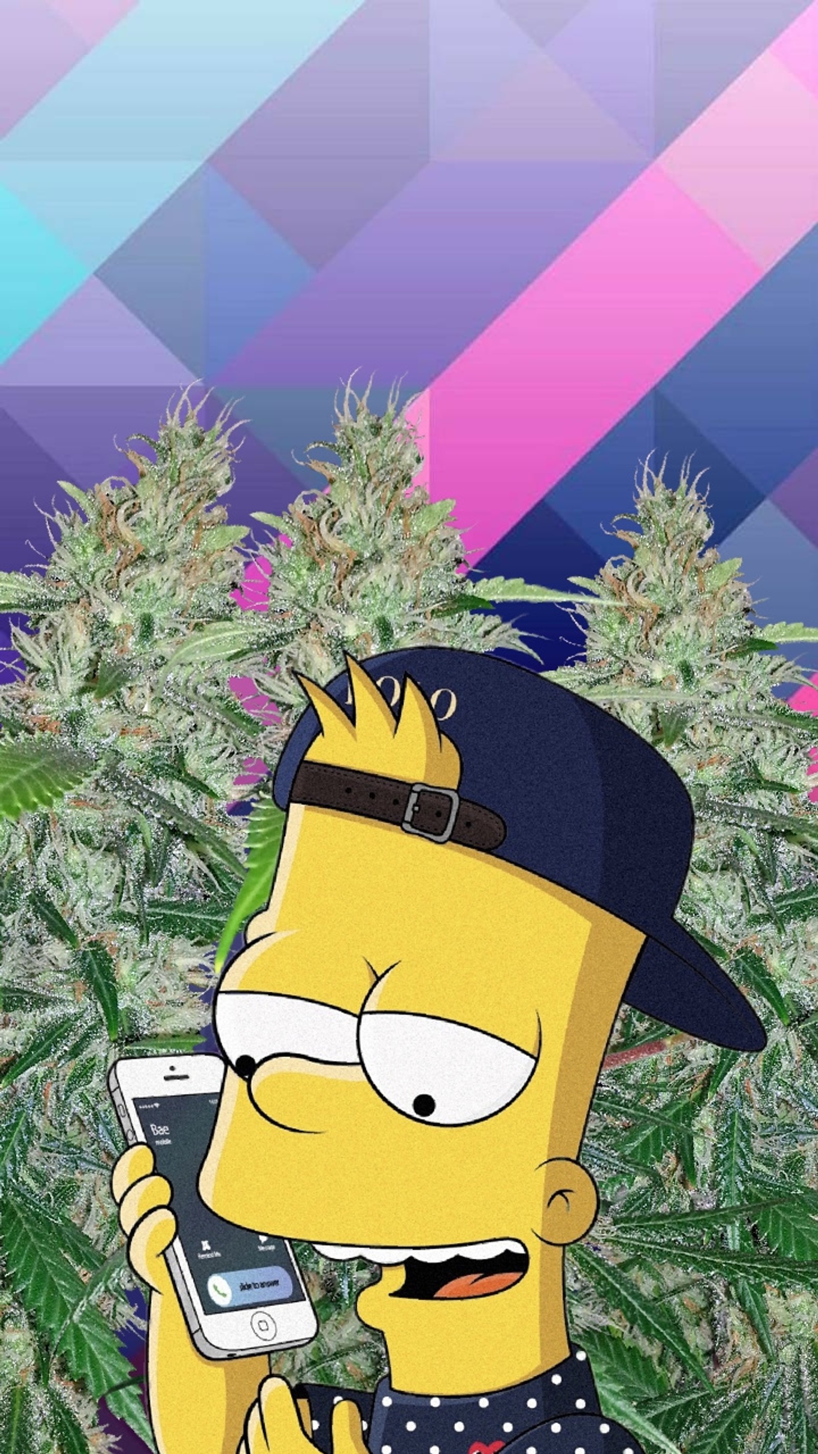 Los simpson, simpson está hablando por su celular en un campo de marihuana (zorro)